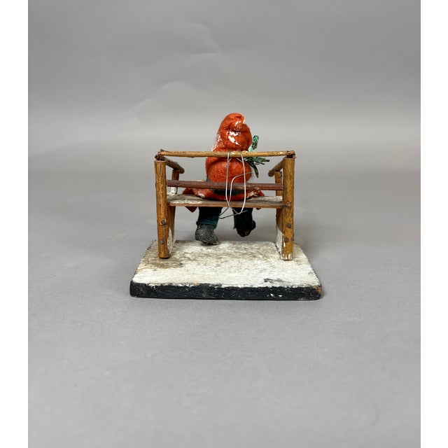 Antique German Santa Tomte Nisse Christmas Folk Art Figure on Bench, C. 1930s–40s For Sale In Raleigh - Image 6 of 6