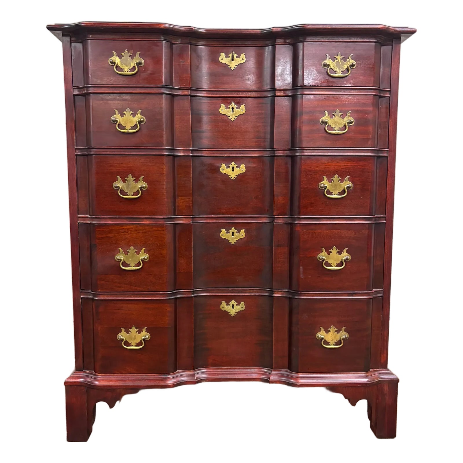Vintage Chippendale Style Block Front Five Drawer Gentleman’s Chest of ...