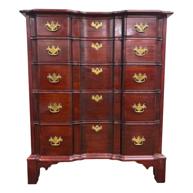 Vintage Chippendale Style Block Front Five Drawer Gentleman’s Chest of Drawers For Sale