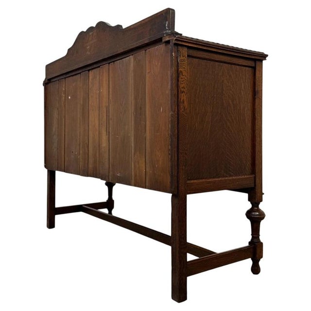 Antique English Edwardian Carved Oak Sideboard For Sale - Image 10 of 14