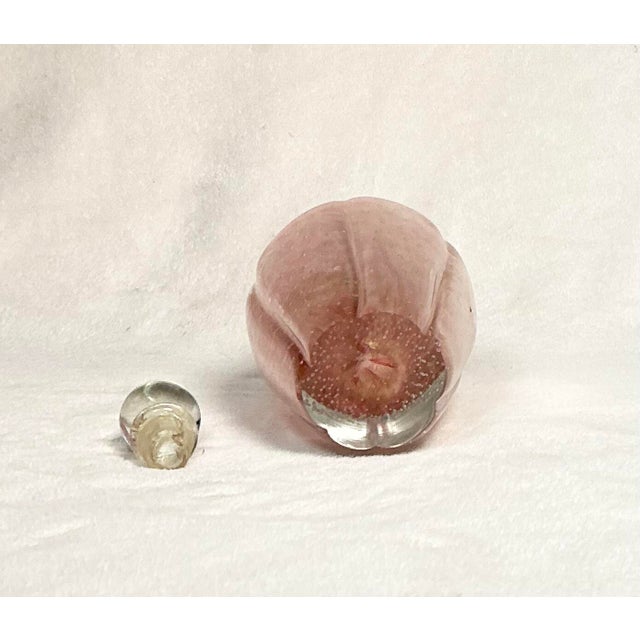 Mid 20th Century Vintage Murano Art Glass Vase Perfume Decanter Controlled Bubbles Pink and Gold For Sale - Image 5 of 12