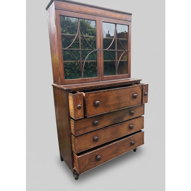 British Georgian Mahogany Inlaid Secretaire Bookcase, 18th Century For Sale - Image 12 of 18