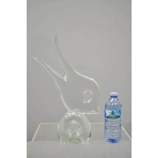 Vintage Italian Crystal Glass 16" Abstract Fish Sculpture Statue Signed to Base For Sale - Image 10 of 12