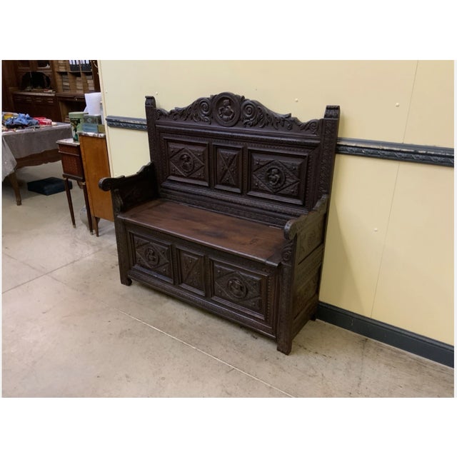 Brown Antique Breton Chest Bench, 1860 For Sale - Image 8 of 10