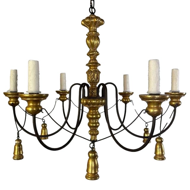 Paul Ferrante Gilt and Iron Six-Light Chandelier, 20th Century For Sale
