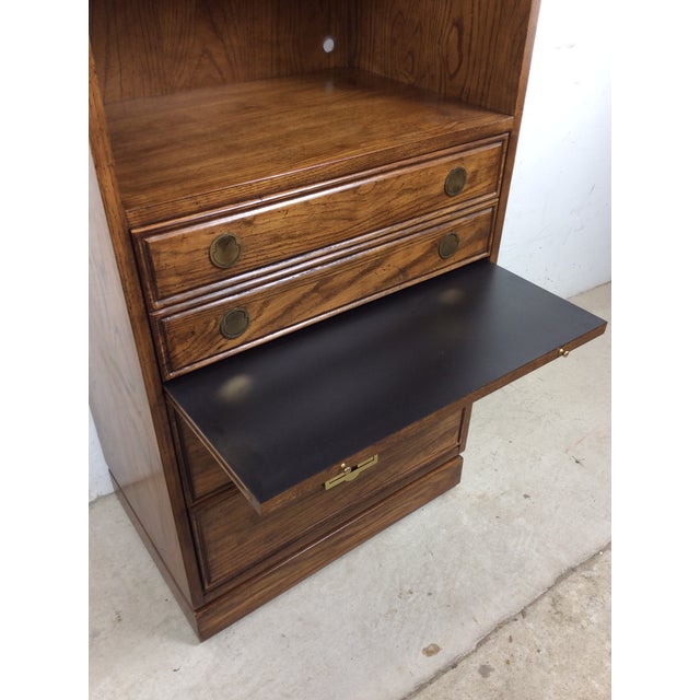 Vintage Campaign Style Oak Wall Unit With Brass Hardware For Sale - Image 10 of 17