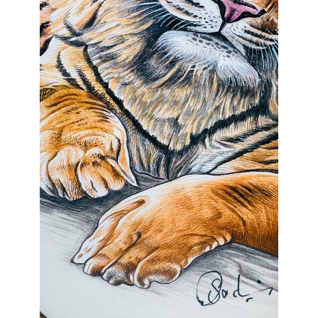 Original Realist Tiger Painting in a Vintage Italian Giltwood Frame For Sale - Image 4 of 5