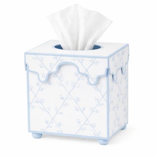 Soft Blue Trellis Scalloped Floral Tissue Holder For Sale