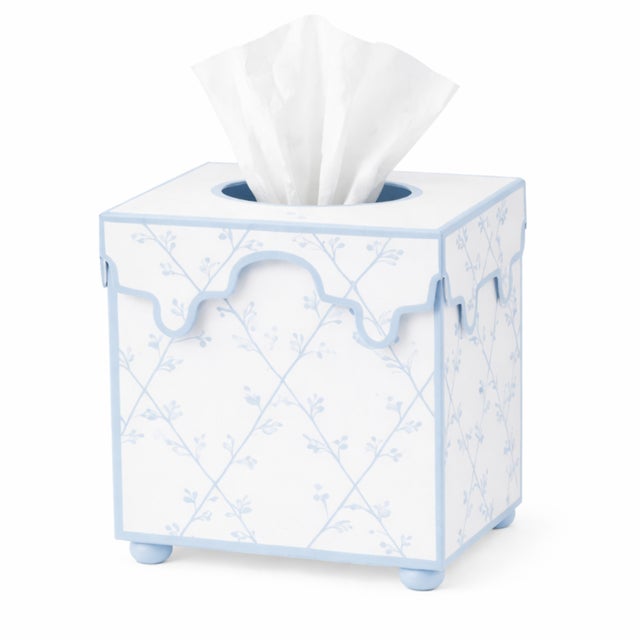 Soft Blue Trellis Scalloped Floral Tissue Holder For Sale