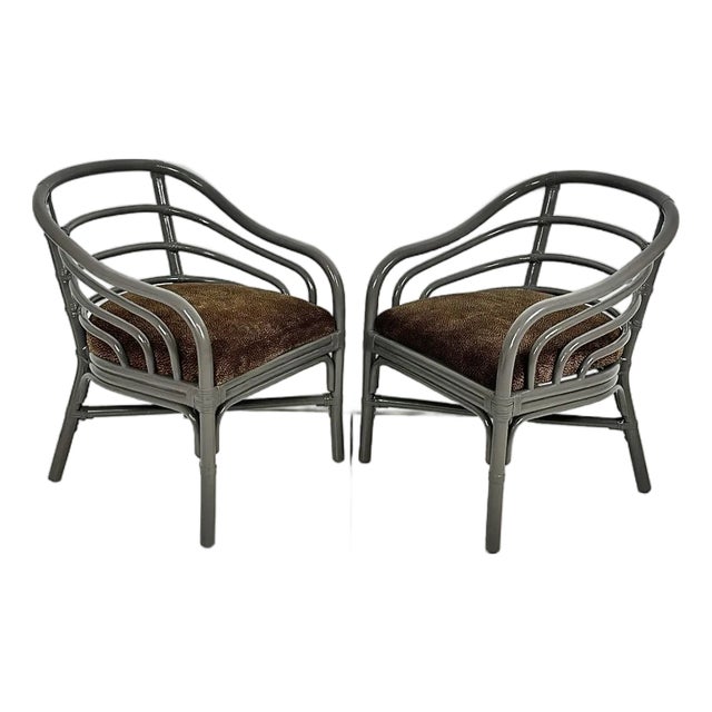 Vintage Lacquered Rattan Chairs- A Pair For Sale