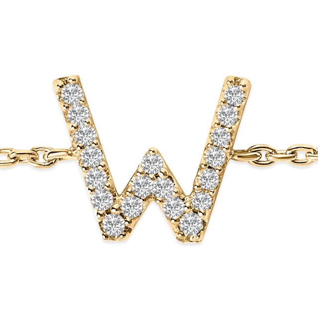 Contemporary 10K Yellow Gold Diamond Accent "W" Initial Charm and Link Bracelet For Sale - Image 3 of 6