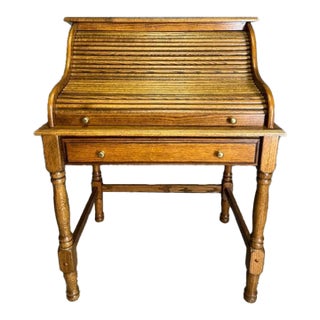 Vintage C .1970's Solid Oak Bradford Style Mini Roll-Top Desk For Sale