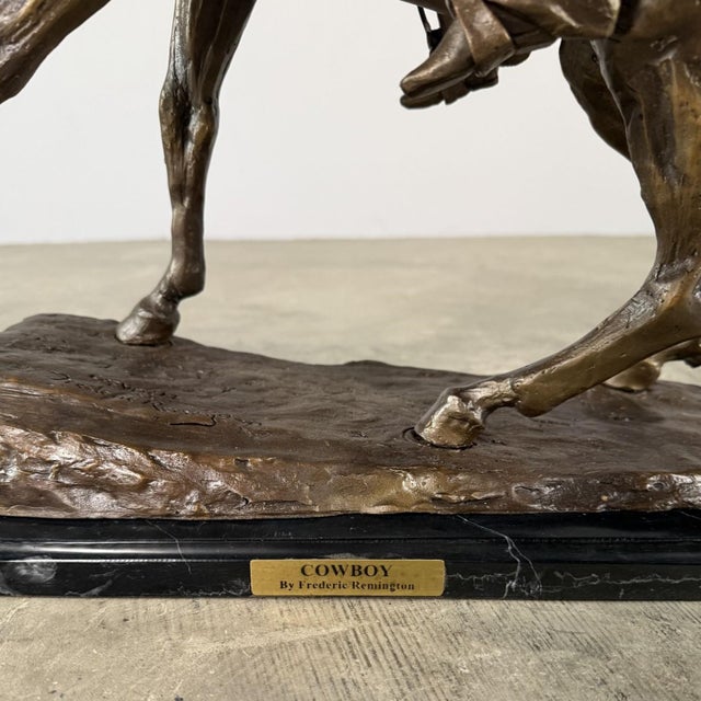 Early 21st Century "The Cowboy" Signed Bronze Sculpture After Frederic Remington - 22" H For Sale - Image 5 of 10