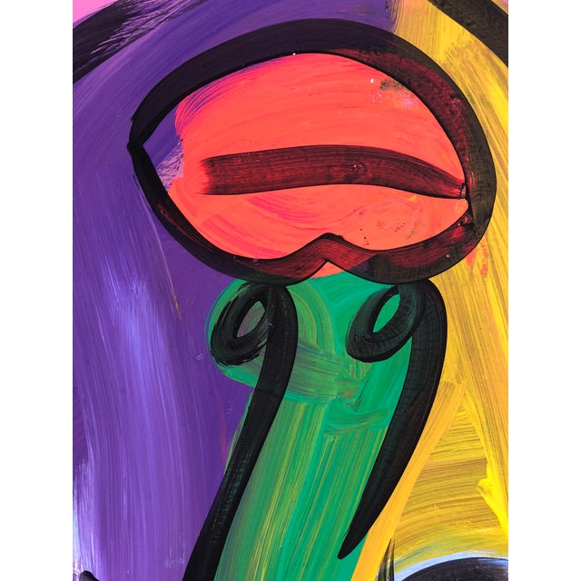 Vintage Abstract Signed Expressionist Portrait Painting by