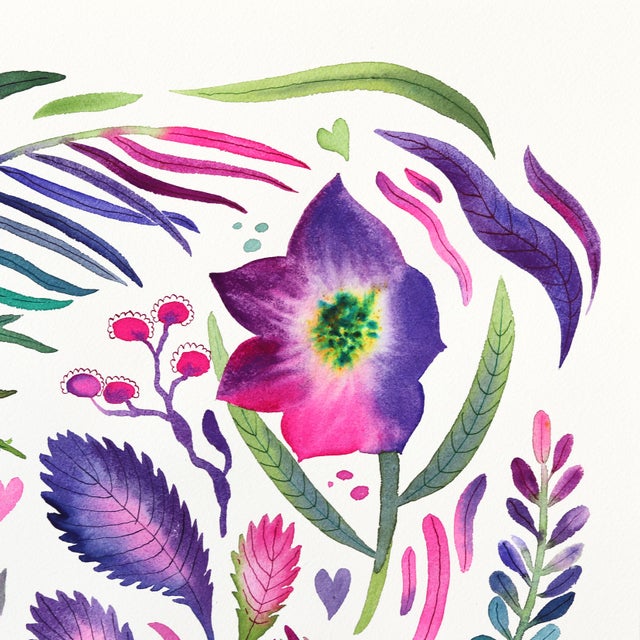 Abstract Bellflower - Colorful Abstract Floral Painting on Paper Original Artwork by Xiao Wen Xu For Sale - Image 3 of 6