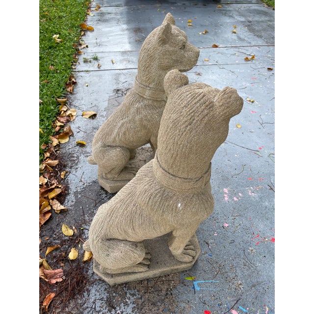 Gray Late 20th Century Pair of English Style Cast Stone Guardian Dog Statues For Sale - Image 8 of 11