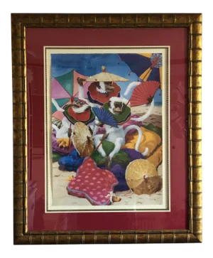 2002 "Monkeys on the Beach" Anthropomorphic Lithograph by Dan Poole, Framed