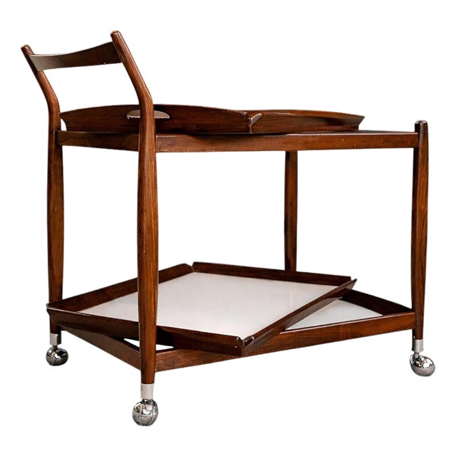 Sergio Rodrigues Brazilian Rosewood Bar Cart With Removable Trays, 1960s For Sale