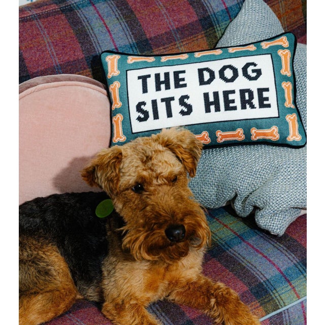 Modern The Dog Sits Here Needlepoint Pillow For Sale - Image 3 of 7