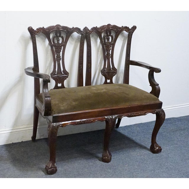 Henredon Henredon Furniture Solid Mahogany Traditional Chippendale Style Settee For Sale - Image 4 of 9