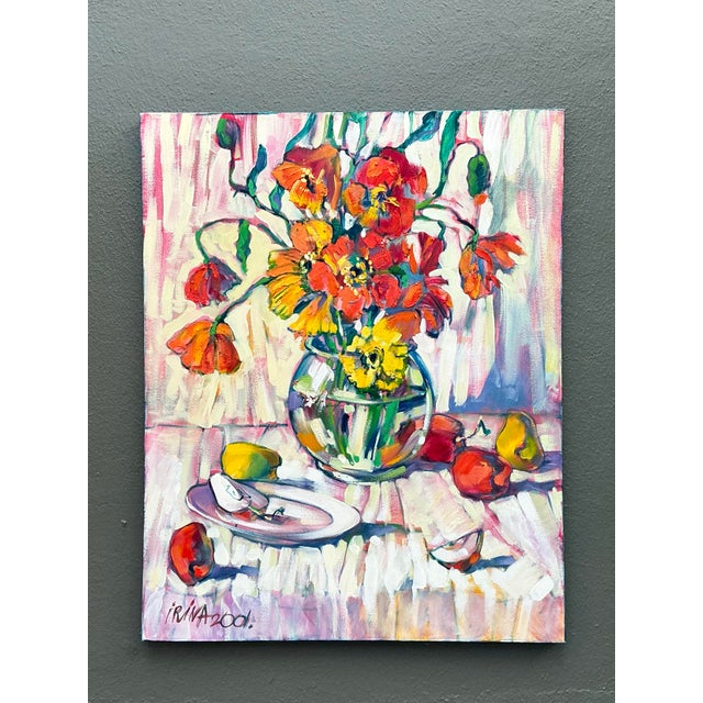 Vintage Original Floral Oil Painting on Canvas For Sale - Image 9 of 12