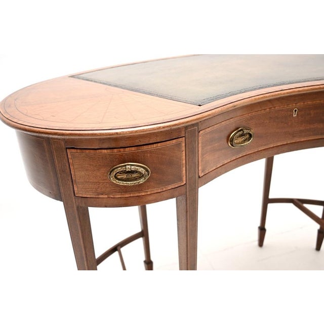 Brown Antique Edwardian Leather Top Kidney-Shaped Desk, 1900s For Sale - Image 8 of 11