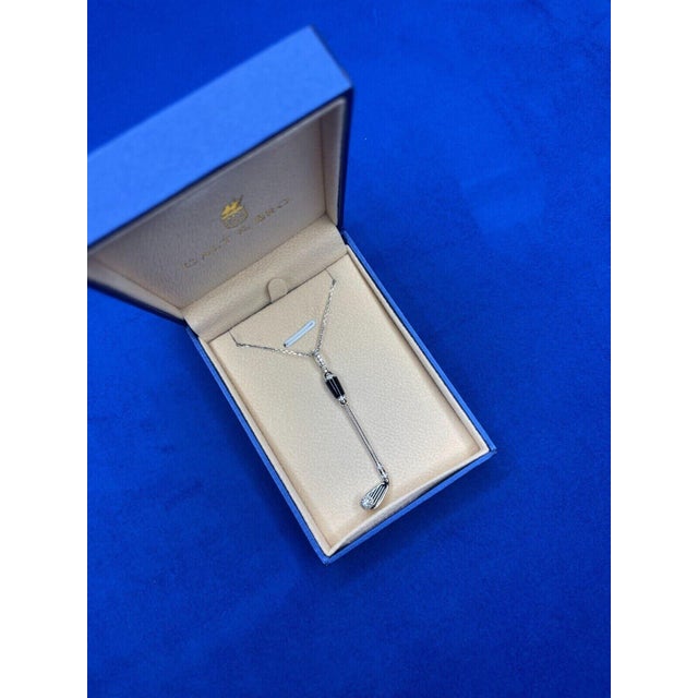 Diamond Black Onyx Golf Club Birdie Jewelry 18 Karat White Gold Charm Pendant For Sale - Image 4 of 10