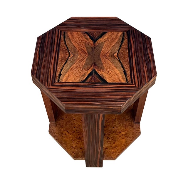 French Art Deco Macassar and Burl Walnut Octagonal Occasional Table For Sale In San Francisco - Image 6 of 8