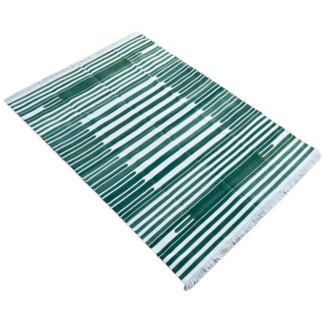 Not Yet Made - Made To Order Handmade Cotton Natural Vegetable Dyed Reversible Forest Green White Striped Rug Dhurrie - 8'x10' For Sale - Image 11 of 11