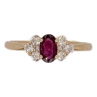 Dainty Ruby Ring W Natural Diamond Accents in Solid 14k Yellow Gold | Oval 6x4mm, Size 6.75 For Sale