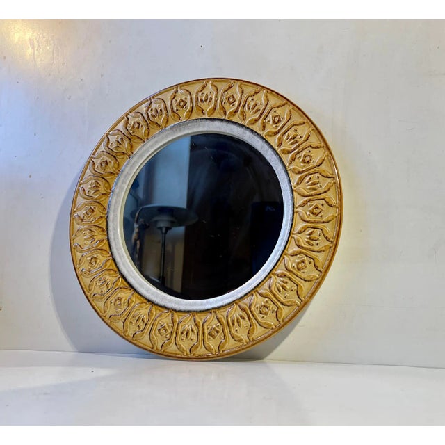 Ceramic Mid-Century Italian Ceramic Round Wall Mirror, 1970s For Sale - Image 7 of 7
