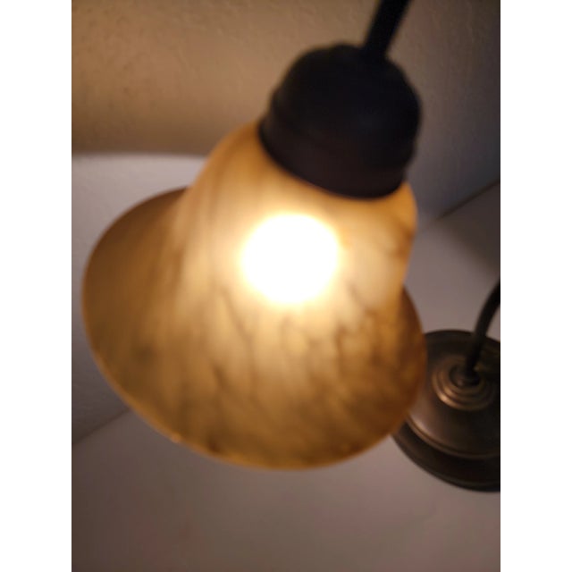 Traditional VIntage Desk Lamp With Amber Mixed Glass Glow Shade For Sale - Image 3 of 11