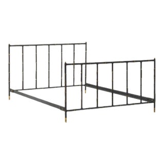Jacques Adnet Hermes Leather and Brass Full Size Bed Frame, France 1950 For Sale