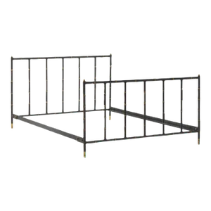 Jacques Adnet Leather and Brass Full Size Bed Frame, France 1950