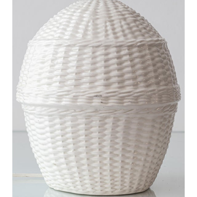 1970s Vintage Wicker Ceramic Table Lamps, 1970s, Set of 2 For Sale - Image 5 of 11