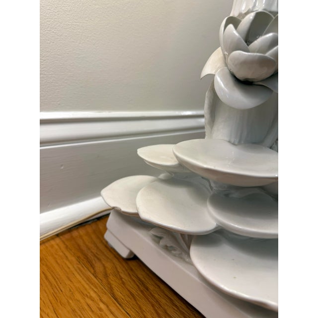 Mid 20th Century Italian Ceramic Faux Bamboo & Lotus Flower Table Lamps - A Pair For Sale - Image 17 of 17