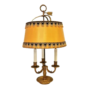 Vintage French Brass Bouillotte Lamp With Height Adjustable Tole Shade