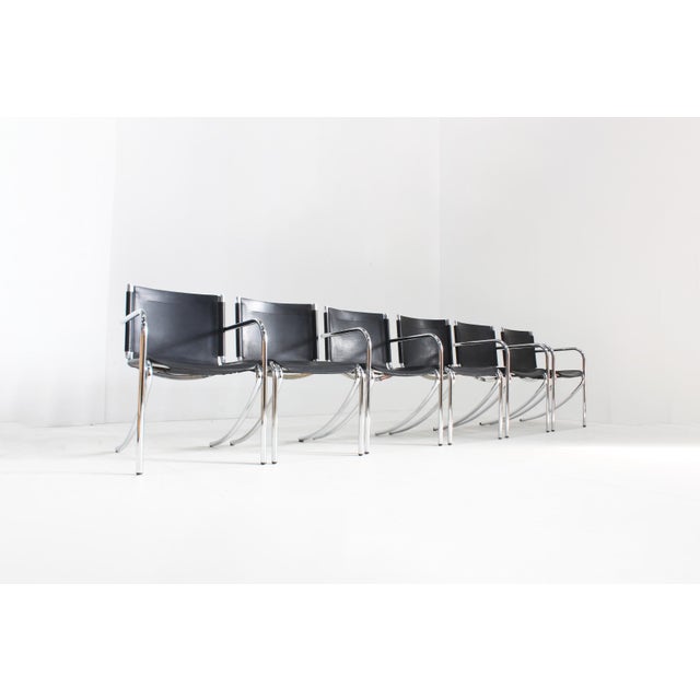 Vintage Jot Dining Chairs in Black Leather and Chrome by Giotto Stoppino for Acerbis, 1970s, Set of 6 For Sale - Image 14 of 14