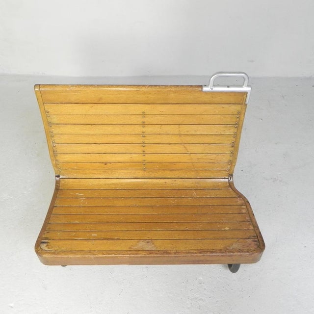 Double-Sided Teak Train Bench, 1930s For Sale - Image 11 of 18