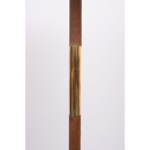 Mid-Century Modern Leather and Brass Floor Lamp with Parchment Shade from Charlotte Wawer, Germany, 1950s For Sale - Image 3 of 10
