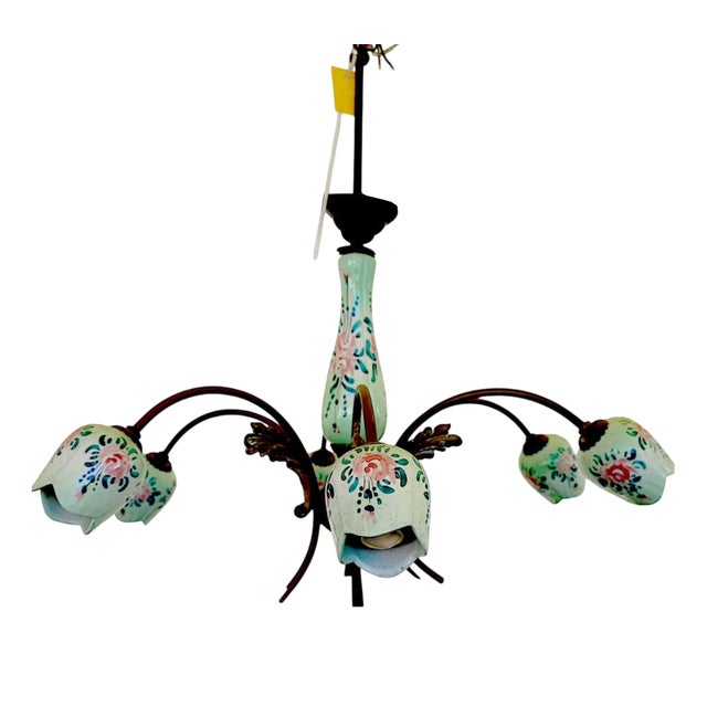 Chandelier in Hand-Painted Ceramic and Metal, 1950s-1960s For Sale