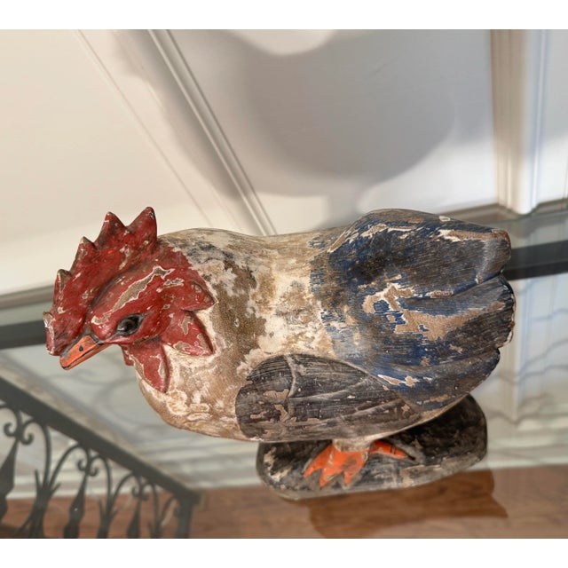 Black Rustic European Rooster Hand Carved & Painted Wood Figurine For Sale - Image 8 of 11