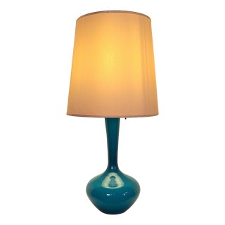 Vintage Table Lamp with Blue Glass Base, 1970s For Sale
