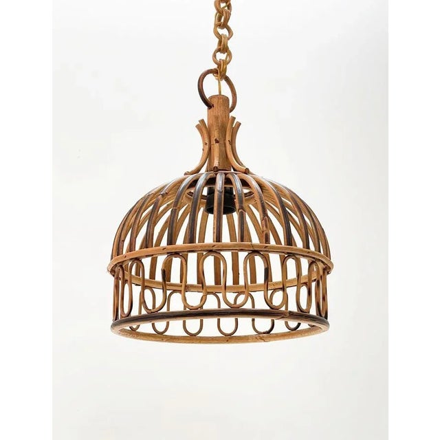 Mid-Century Italian French Riviera Bambo & Rattan Round Pendant Lamp, 1960s For Sale - Image 6 of 18