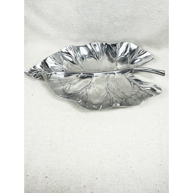 Metal Vintage Sculptural Silver Pewter Leaf Platter For Sale - Image 7 of 9