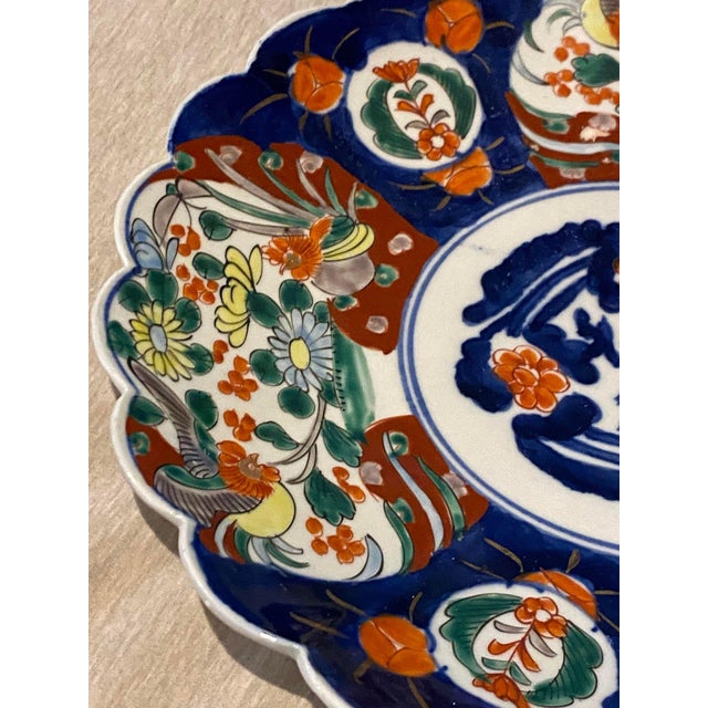 asian japanese painted plate decorative blues, burgandy, green part of a large asian collection