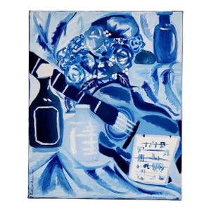"Blue Guitar" Contemporary Fauvist Still Life Oil on Canvas Painting, Signed