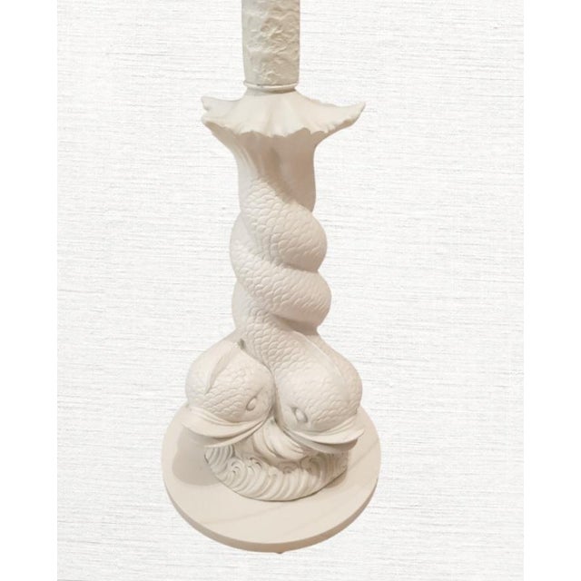 Gampel-Stoll Vintage Koi Dolphin Plaster Glass Regency Table Floor Lamp Combo For Sale - Image 4 of 5