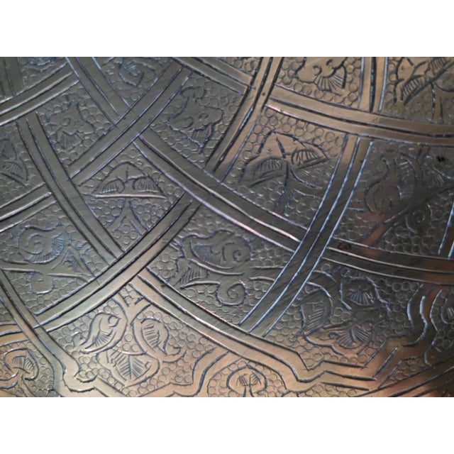 Large Vintage Islamic Hand Engraved Brass Tray With Arabic Calligraphy For Sale - Image 14 of 18