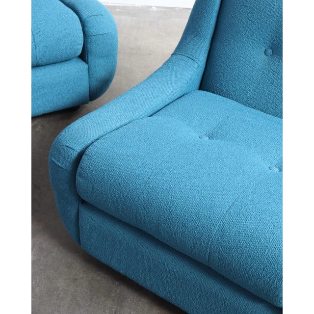 1970s Italian Tubular Lounge Chairs in Blue Bouclé — A Pair For Sale - Image 4 of 12